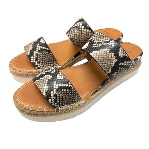 Franco Sarto Cappy Snake Print Leather Espadrille Double Strap Sandals - Sz 7.5